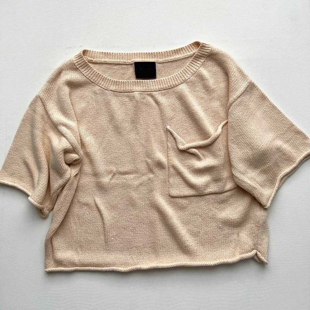 GESTUZ Knit Beige Crop  Sweater Draped Pocket ( S )